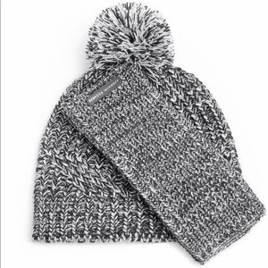 Rebecca Minkoff hat and arm warmers